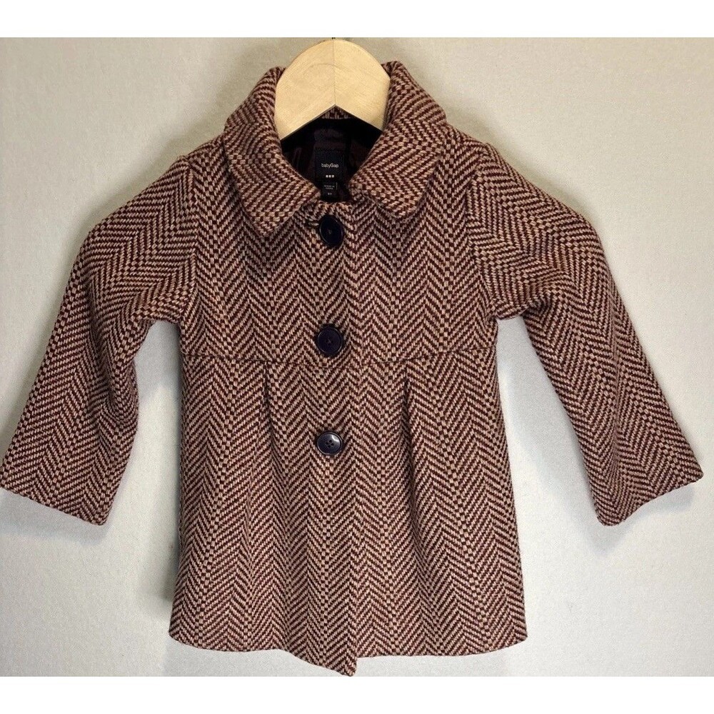 Baby Gap Girl 3T Wool Blend Tweed Peacoat with Herringbone Pattern.